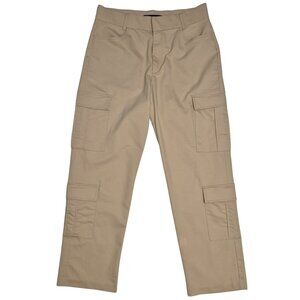 Zara Womens Size L Wide leg Tabbed Pockets Cargo Pants Stretch High Rise Khaki